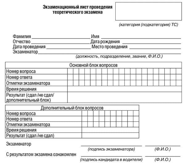 купить лист сдачи теоретического экзамена ПДД в Северобайкальске